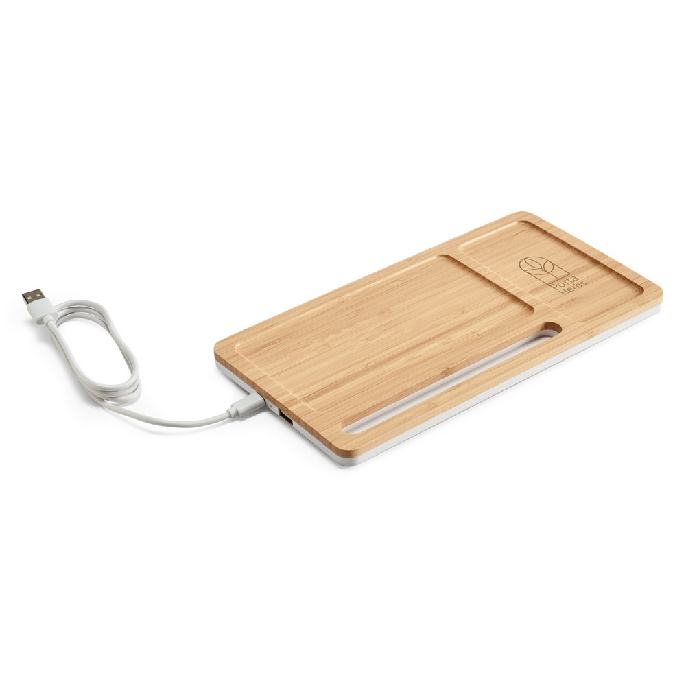 Organizador de Mesa USB Bambu e ABS com Carregador de Celular por Indução e Suporte Celular Sg11975 - Imagem 3