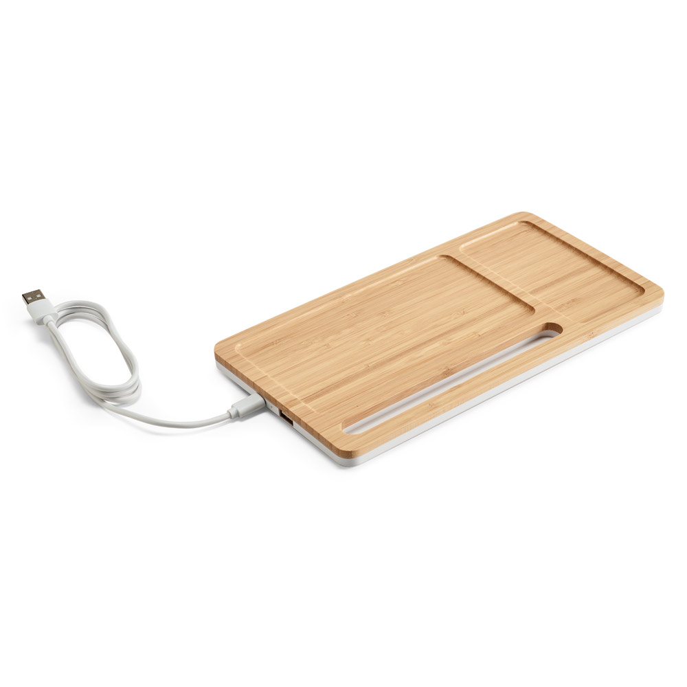 Organizador de Mesa USB Bambu e ABS com Carregador de Celular por Indução e Suporte Celular Sg11975 - Imagem 5