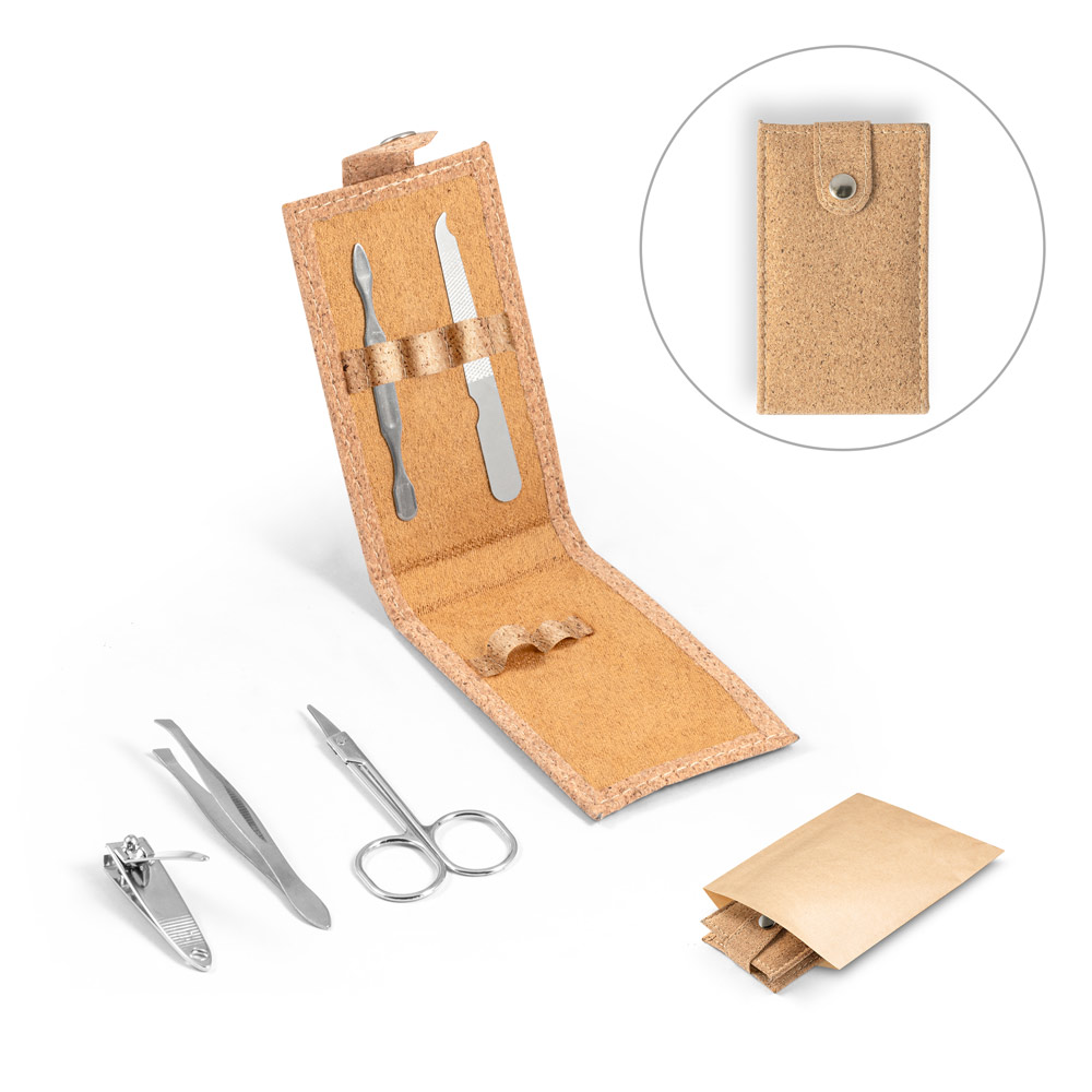 Conjunto Manicure Aço Inox 5 peças Estojo em Cortiça Sg79849