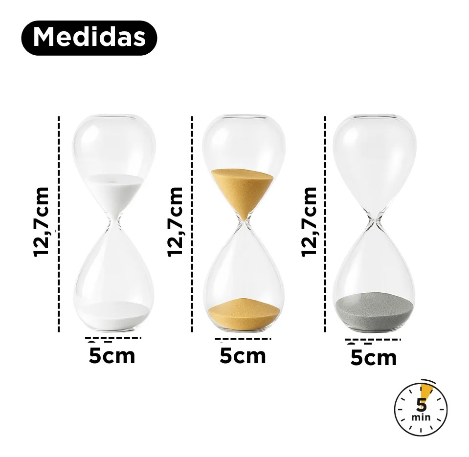 Ampulheta Temporizador Decorativa 05 Minutos em Vidro Borosilicato Tam 12.7x5cm Sampuleta - Imagem 4