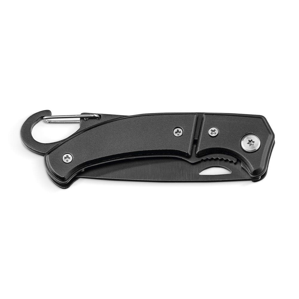 Canivete em Aço Inox e Metal com Fecho de Segurança, Mosquetão e Estojo Cartao S73049 - Imagem 2