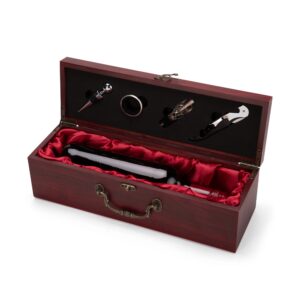 Kit Executivo Vinho Estojo MDF 4 Acessórios (saca-rolhas 2 estagios, wine collar, bico dosador e tampa de bico) S32191