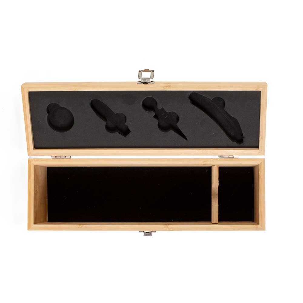 Kit Executivo Vinho Estojo Madeira de Bambu 4 Acessórios Inox e Bambu (saca-rolhas c-lâmina corte p-lacres e abridor garrafas, tampa bico, bico dosador com tampa, wine collar) S16351 - Imagem 4