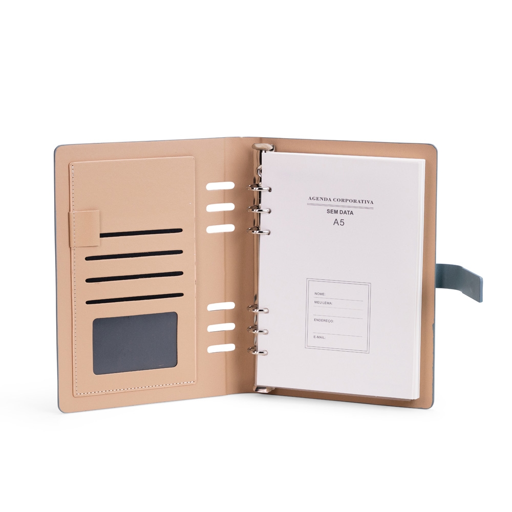 Caderno Fichário A5 COuro Sintético com Argolas Aço Carbono Fecho Plaquinha Magnética p-Laser S04191 - Imagem 2