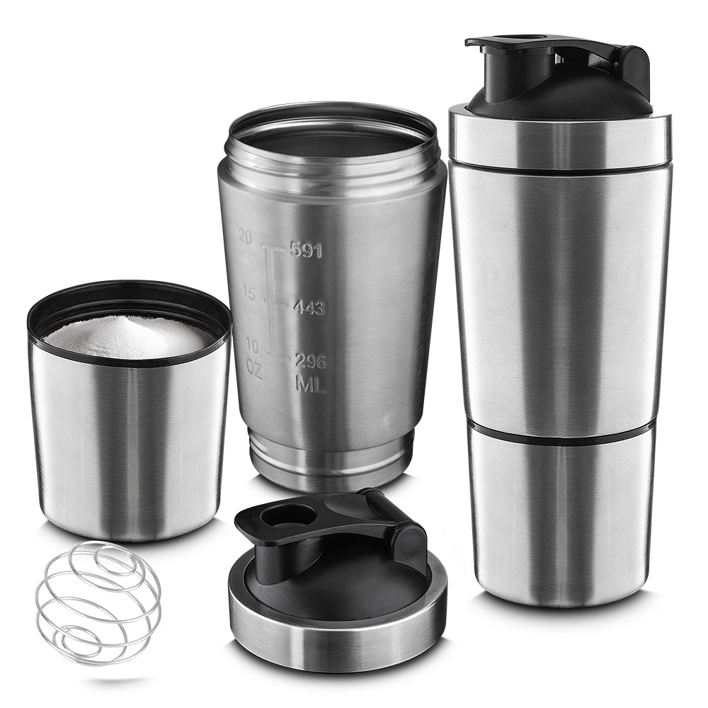 Coqueteleira 750ml Porta Suplemento, Trava de Segurança, Medidor, Peneira e Misturador S47151