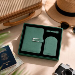 Kit Viagem Porta-passaporte e Cartões Tag Identificadora de Bagagem em PU com Caixa Presente S64191