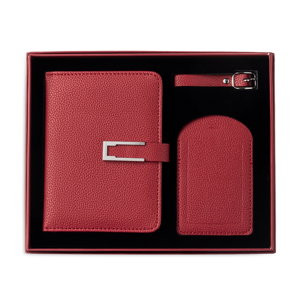 Kit Viagem Porta-passaporte e Cartões Tag Identificadora de Bagagem em PU com Caixa Presente S64191 - Imagem 3