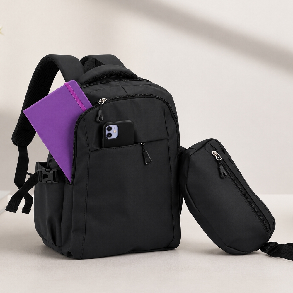 Mochila Notebook com Pochete em Couro Sintético 3 Divisórias S18490