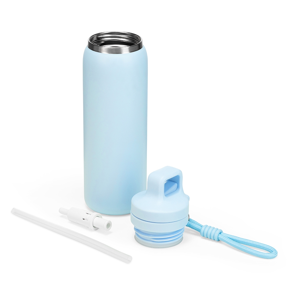 Garrafa Squeeze 600ml Térmica Modelo Similar com Canudo, Alça, Mosquetão, Parede Dupla Inox S08191 - Imagem 12
