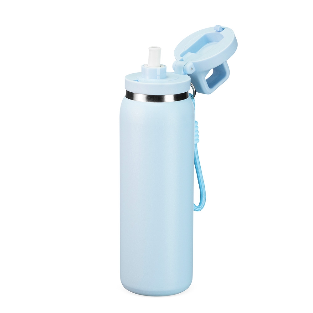 Garrafa Squeeze 600ml Térmica Modelo Similar com Canudo, Alça, Mosquetão, Parede Dupla Inox S08191 - Imagem 17