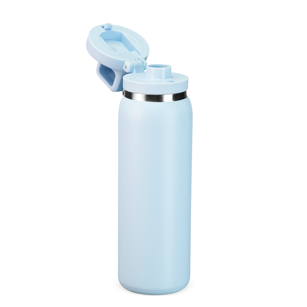 Garrafa Squeeze 600ml Térmica Modelo Similar com Canudo, Alça, Mosquetão, Parede Dupla Inox S08191 - Imagem 3