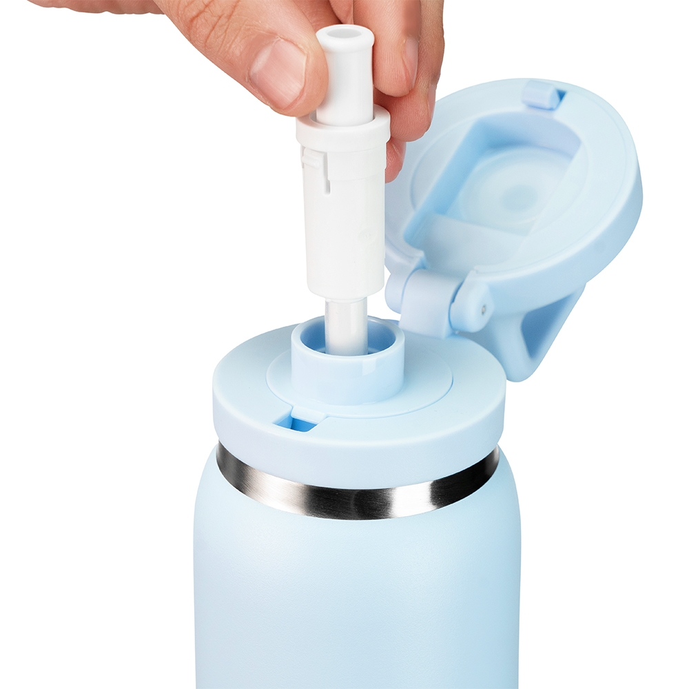 Garrafa Squeeze 600ml Térmica Modelo Similar com Canudo, Alça, Mosquetão, Parede Dupla Inox S08191 - Imagem 15
