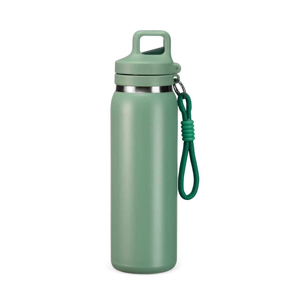 Garrafa Squeeze 600ml Térmica Modelo Similar com Canudo, Alça, Mosquetão, Parede Dupla Inox S08191 - Imagem 2