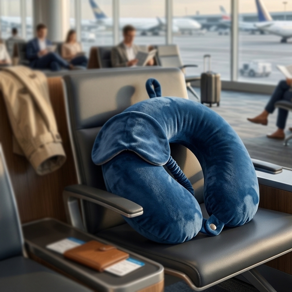 Kit de Viagem Almofada de Pescoço e Máscara de Dormir em Elastano Textura Aveludada S15291 - Imagem 3