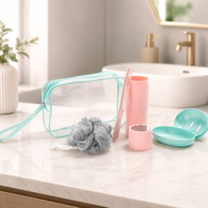 Kit Viagem 4 Peças com Nécessaire em PVC Tam 21x15x6cm S50291