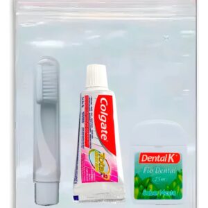Kit Higiene Bucal p-Viagem Colgate com 1 creme dental Colgate 30gr, 1 Escova de Dentes c-Capa Protetora, 1 Fio Dental 25mt e 1 Embalagem Zip Lock Tam 12x17cm Shigiene