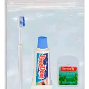 Kit Higiene Bucal p-Viagem Free Dent com 1 creme dental 30gr, 1 Escova de Dentes, 1 Fio Dental 25mt e 1 Embalagem Zip Lock Tam 12x17cm Shigiene