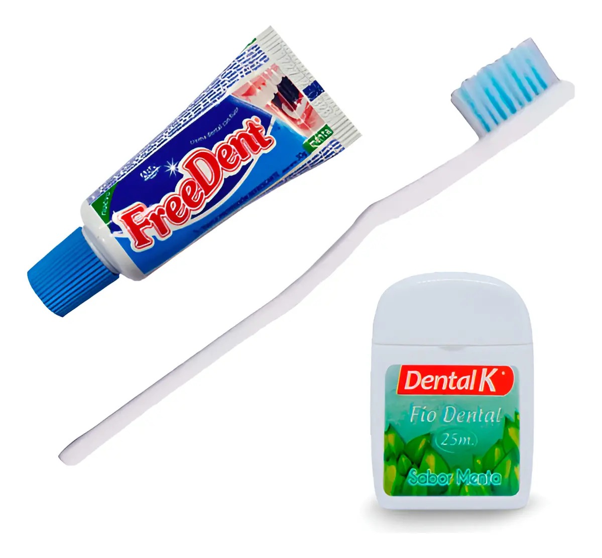 Kit Higiene Bucal p-Viagem Free Dent com 1 creme dental 30gr, 1 Escova de Dentes, 1 Fio Dental 25mt e 1 Embalagem Zip Lock Tam 12x17cm Shigiene - Imagem 2