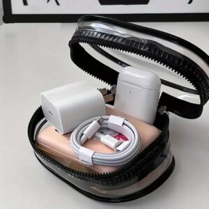 Estojo Mini Necessaire Porta-fone Cabos PVC Transparente Tam 10x6cm Sestojo