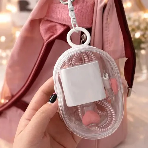Estojo Mini Necessaire Porta-fone Cabos PVC Transparente com Mosquetão Tam 10x6cm Sestojo - Imagem 4
