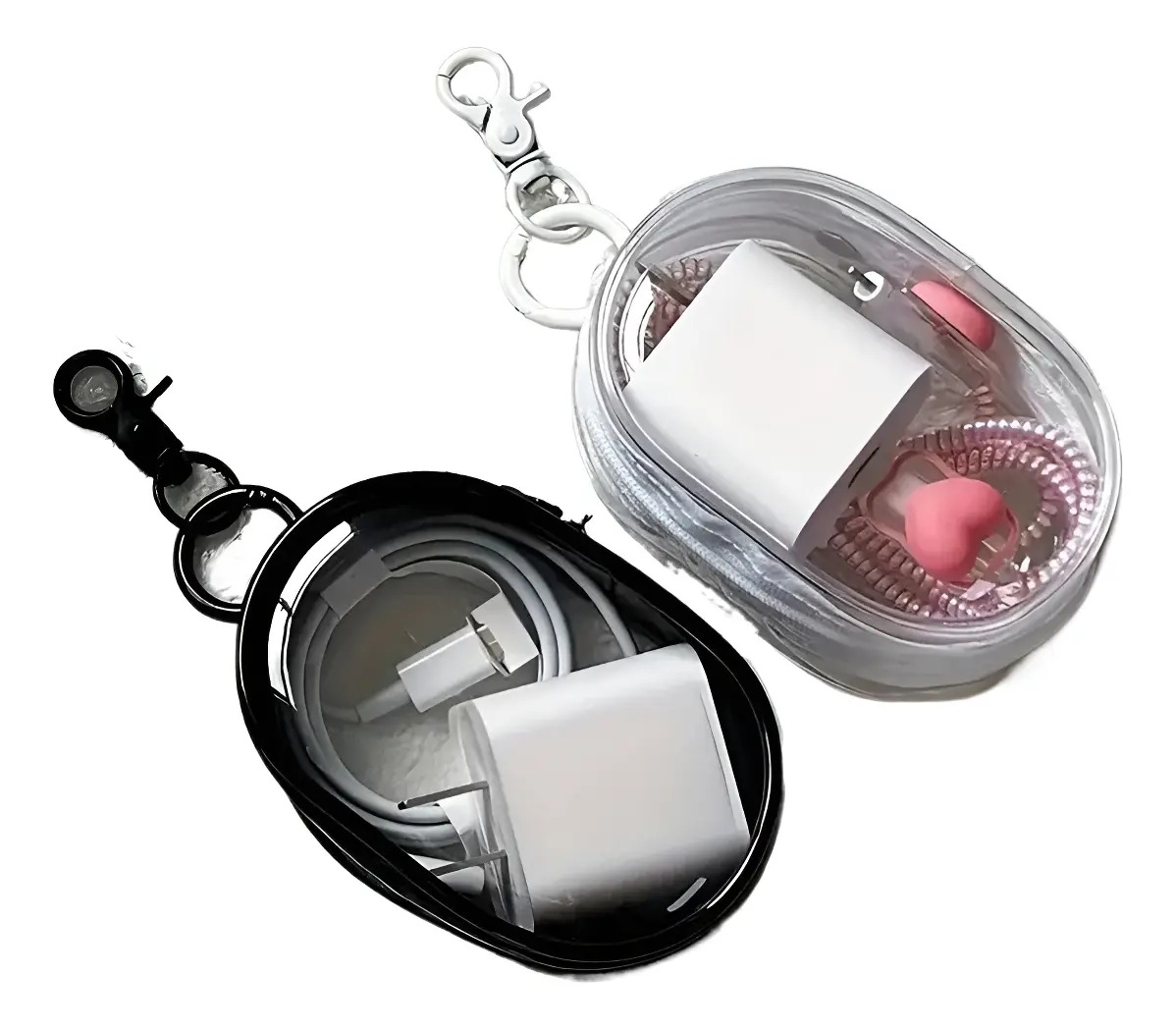 Estojo Mini Necessaire Porta-fone Cabos PVC Transparente com Mosquetão Tam 10x6cm Sestojo - Imagem 2