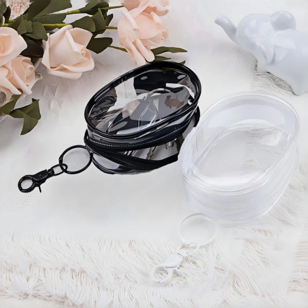 Estojo Mini Necessaire Porta-fone Cabos PVC Transparente com Mosquetão Tam 10x6cm Sestojo - Imagem 10