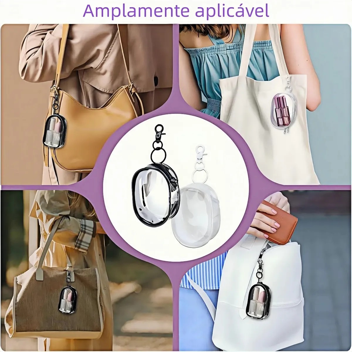 Estojo Mini Necessaire Porta-fone Cabos PVC Transparente com Mosquetão Tam 10x6cm Sestojo - Imagem 9