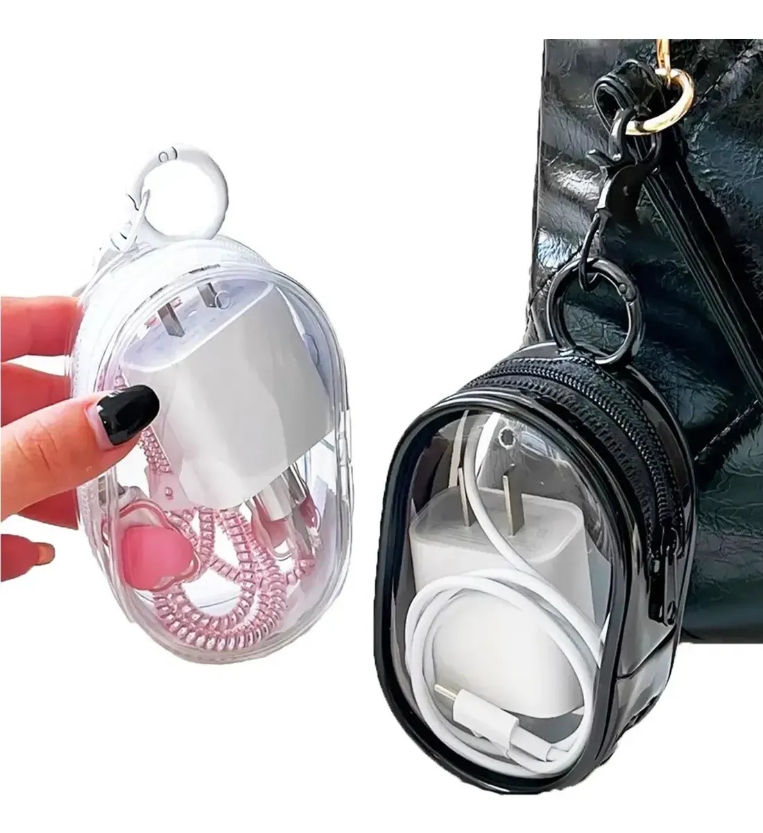 Estojo Mini Necessaire Porta-fone Cabos PVC Transparente com Mosquetão Tam 10x6cm Sestojo - Imagem 7