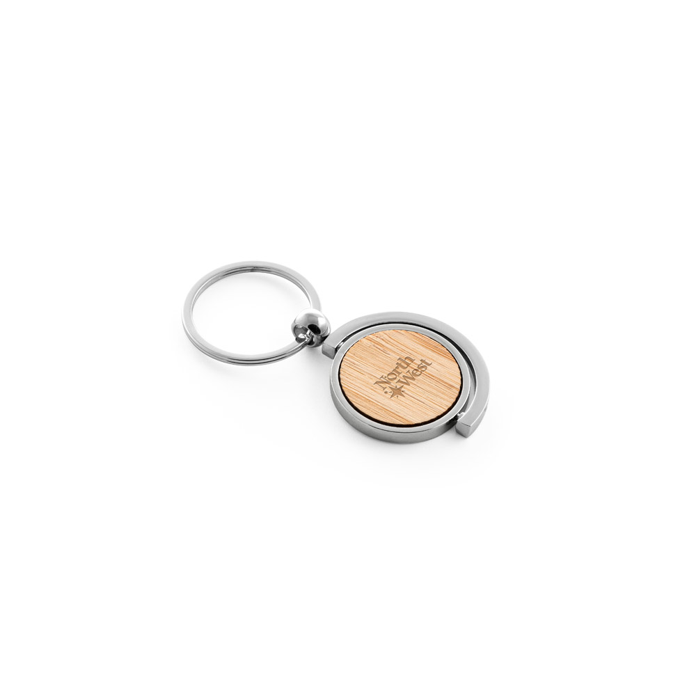 Chaveiro Redondo Giratório Metal e Bambu Bolsa Kraft p-presente Sg17059 - Imagem 3