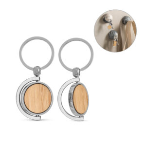 Chaveiro Redondo Giratório Metal e Bambu Bolsa Kraft p-presente Sg17059