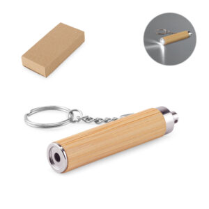 Chaveiro Lanterna LED Bambu e ABS Estojo Kraft p-presente Sg80159