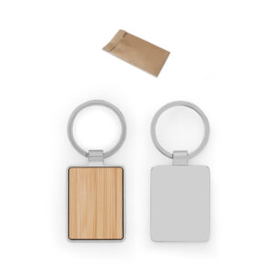 Chaveiro Retangular Bambu e Zinco Bolsa Kraft p-presente Sg81159