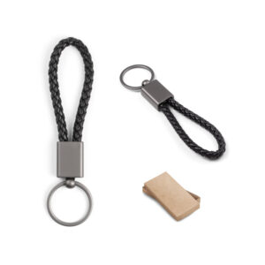 Chaveiro Retandular Metal com Cordão Poliéster Entrelaçado Sg33159