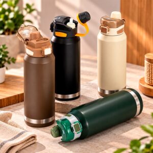 Garrafa Squeeze Térmica 1,5L Inox Parede Dupla Canudo Interno, Trava e Botão de Acionamento S86291