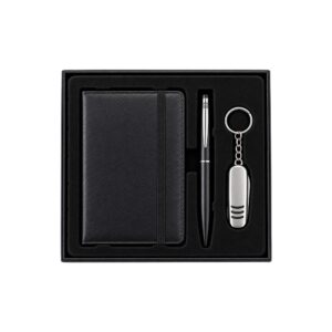 Conjunto Executivo 3 itens Caderno Moleskine A6, Caneta Metalica, Canivete Aço Inox e Estojo Presente 18x18cm S63291