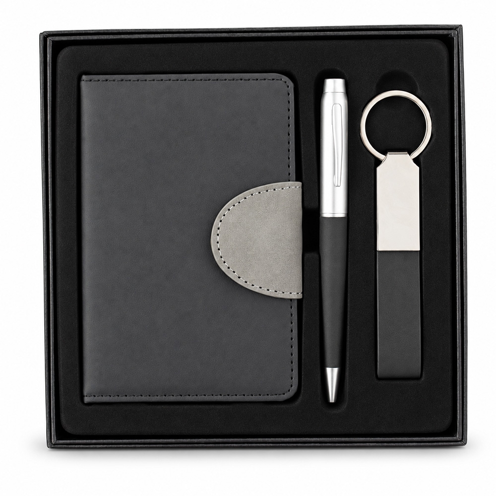 Conjunto Kit Executivo 3 Itens Caderno Moleskine B6 Caneta e Chaveiro Metálicos com Estojo p-presente S04291