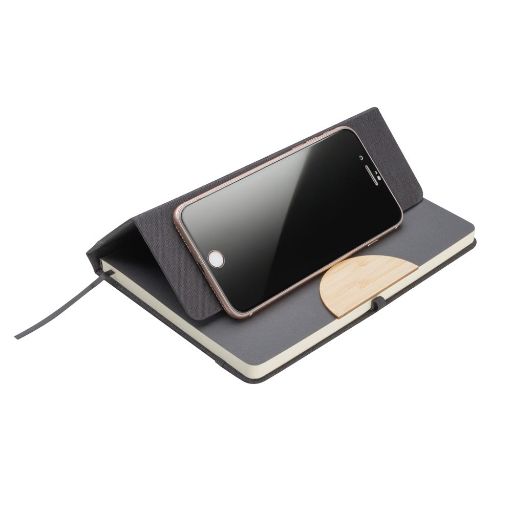 Conjunto Kit Executivo 4 Itens, Caderno Molesquine A5 Porta Celular, Caneta Metalica, Caneca Ceramica Detalhes Bambu e Porta-copo Bambu S08551 - Imagem 2