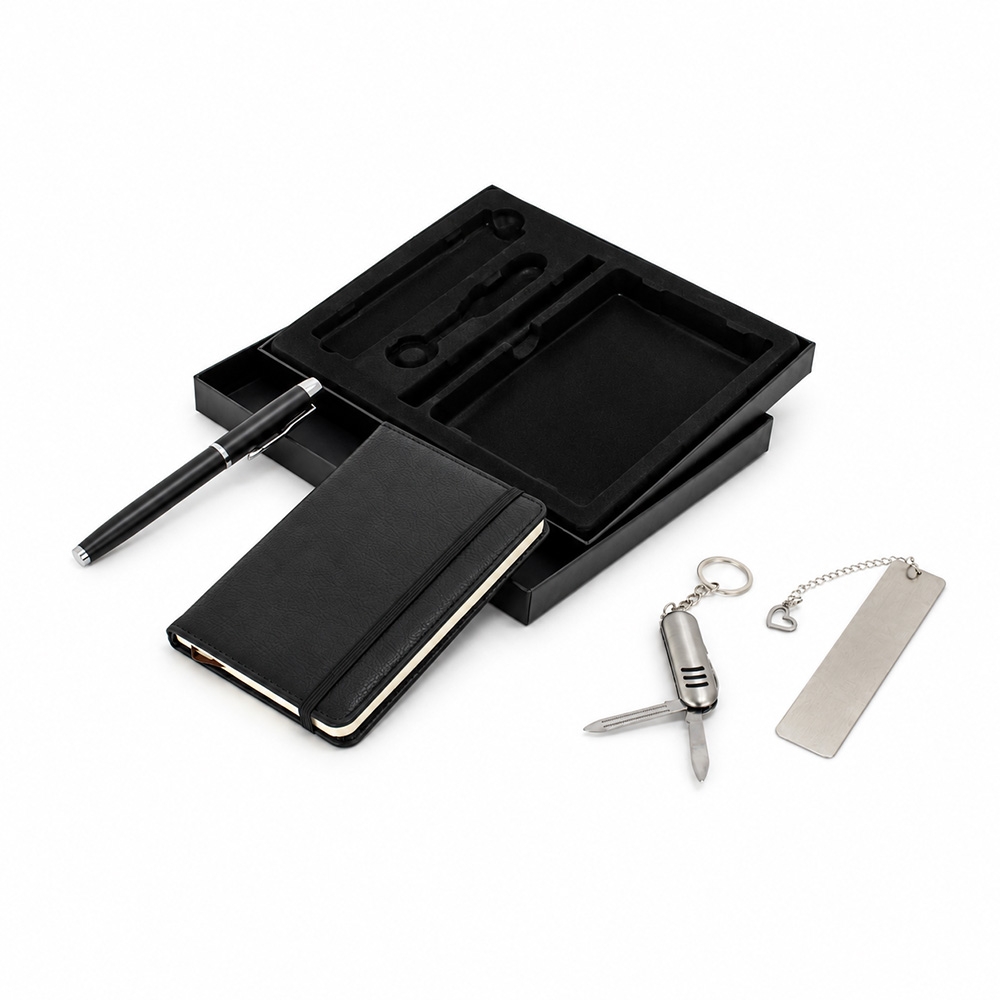 Conjunto Kit Executivo 3 Itens Caderno Moleskine B6 Caneta Canivete e Marca-página Metálicos com Estojo p-presente Tam 21x18cm S83291 - Imagem 3