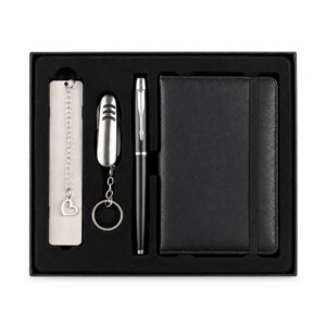 Conjunto Kit Executivo 3 Itens Caderno Moleskine B6 Caneta Canivete e Marca-página Metálicos com Estojo p-presente Tam 21x18cm S83291