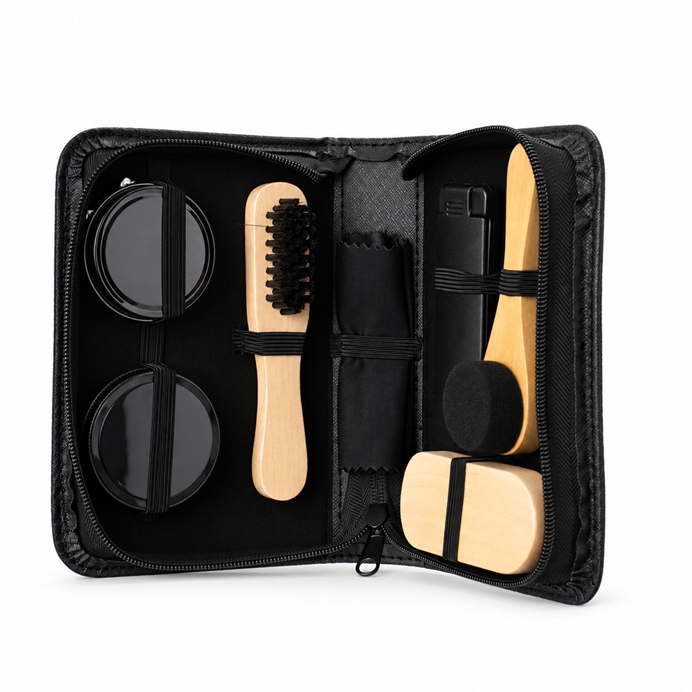 Kit Limpeza Sapatos Calçados 7 Peças Estojo Couro Sintético S85291