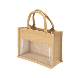 Sacola Juta Impermeável Visor Transparente Alças de Mãos Tam 43x30x14cm alça 40cm S25551